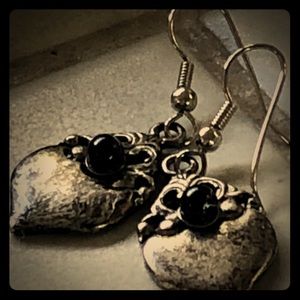 Vintage sterling silver and jet bead earrings